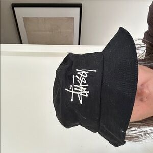 Stussy Black Bucket Hat with White Logo